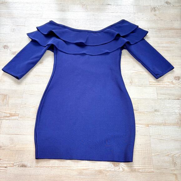 Valiant Paris Off Shoulder Mini Bodycon Dress | Blue Size Large - Picture 5 of 9